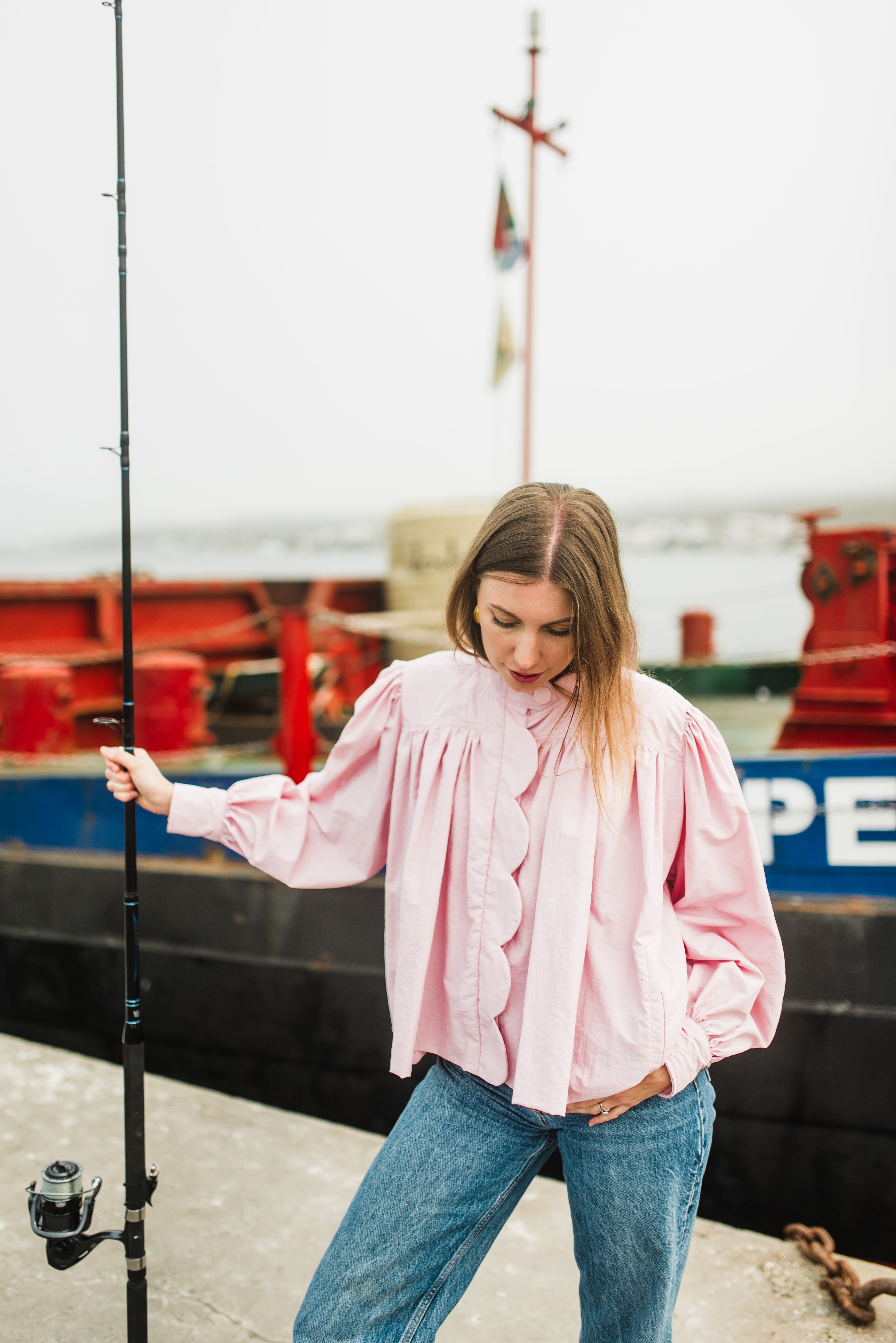 PRE-ORDER Petal Edge Scallop Jacket — Light Pink Mid Length