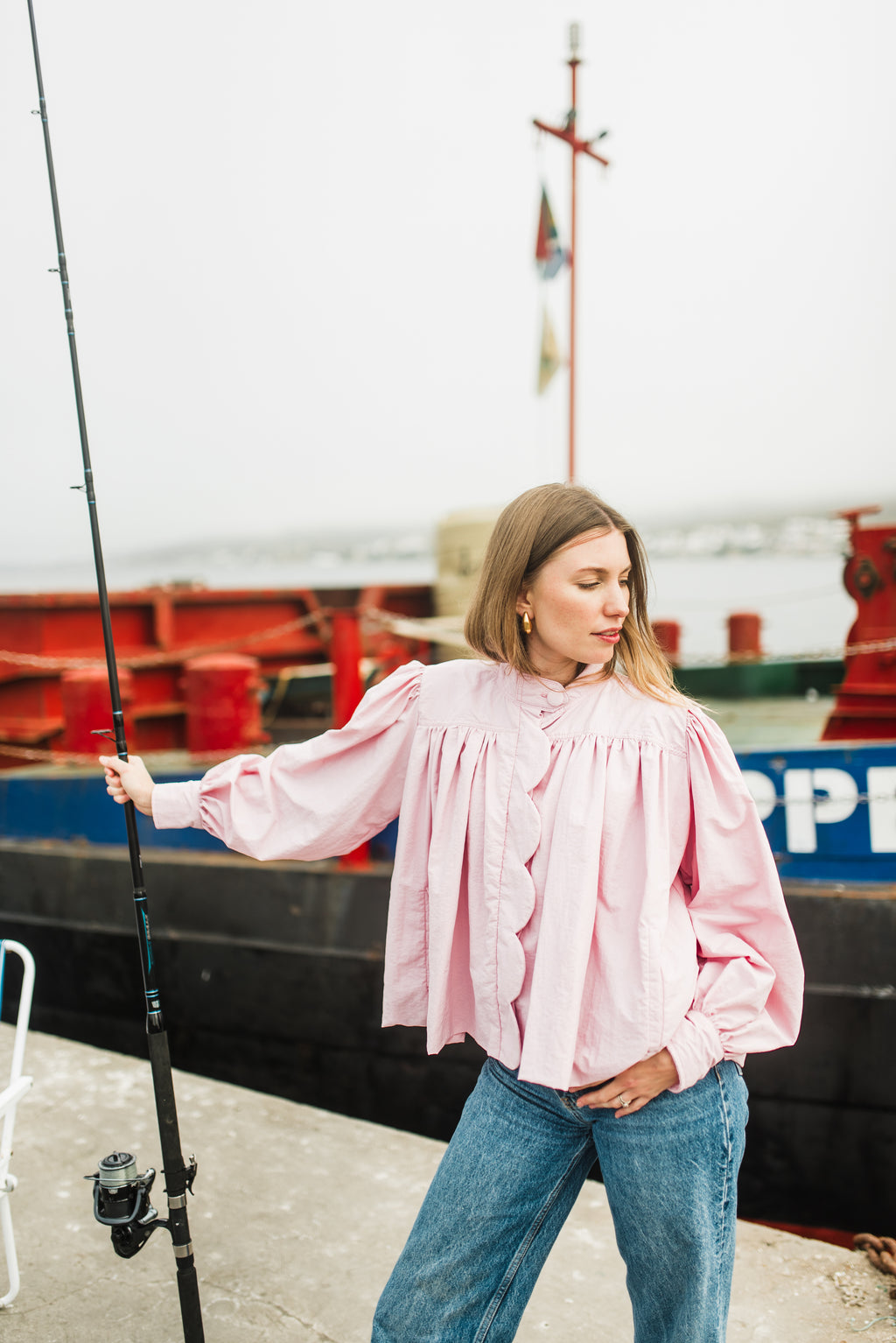 PRE-ORDER Petal Edge Scallop Jacket — Light Pink Mid Length