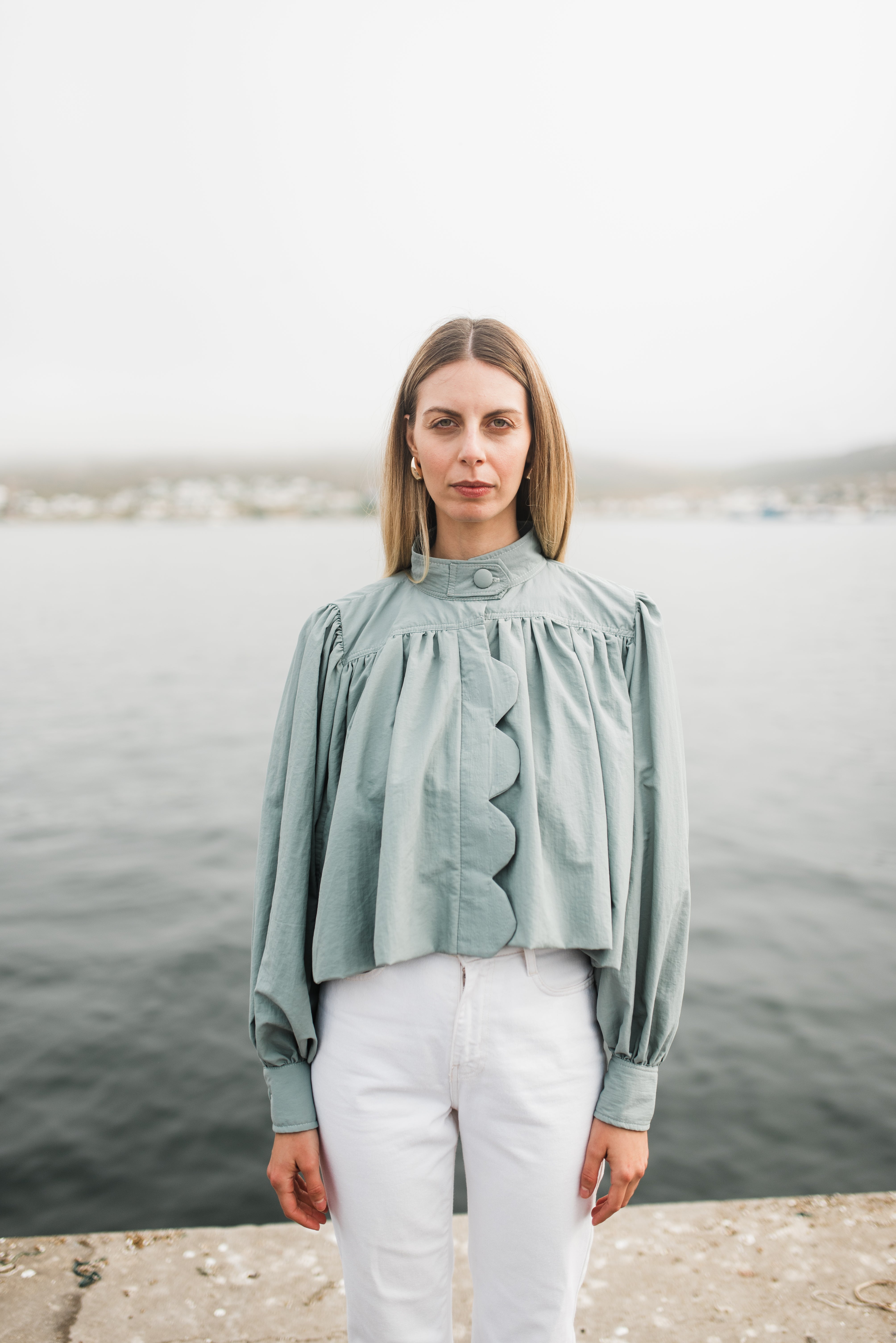 PRE-ORDER Tide Bloom Scallop Jacket - Duck egg Cropped length