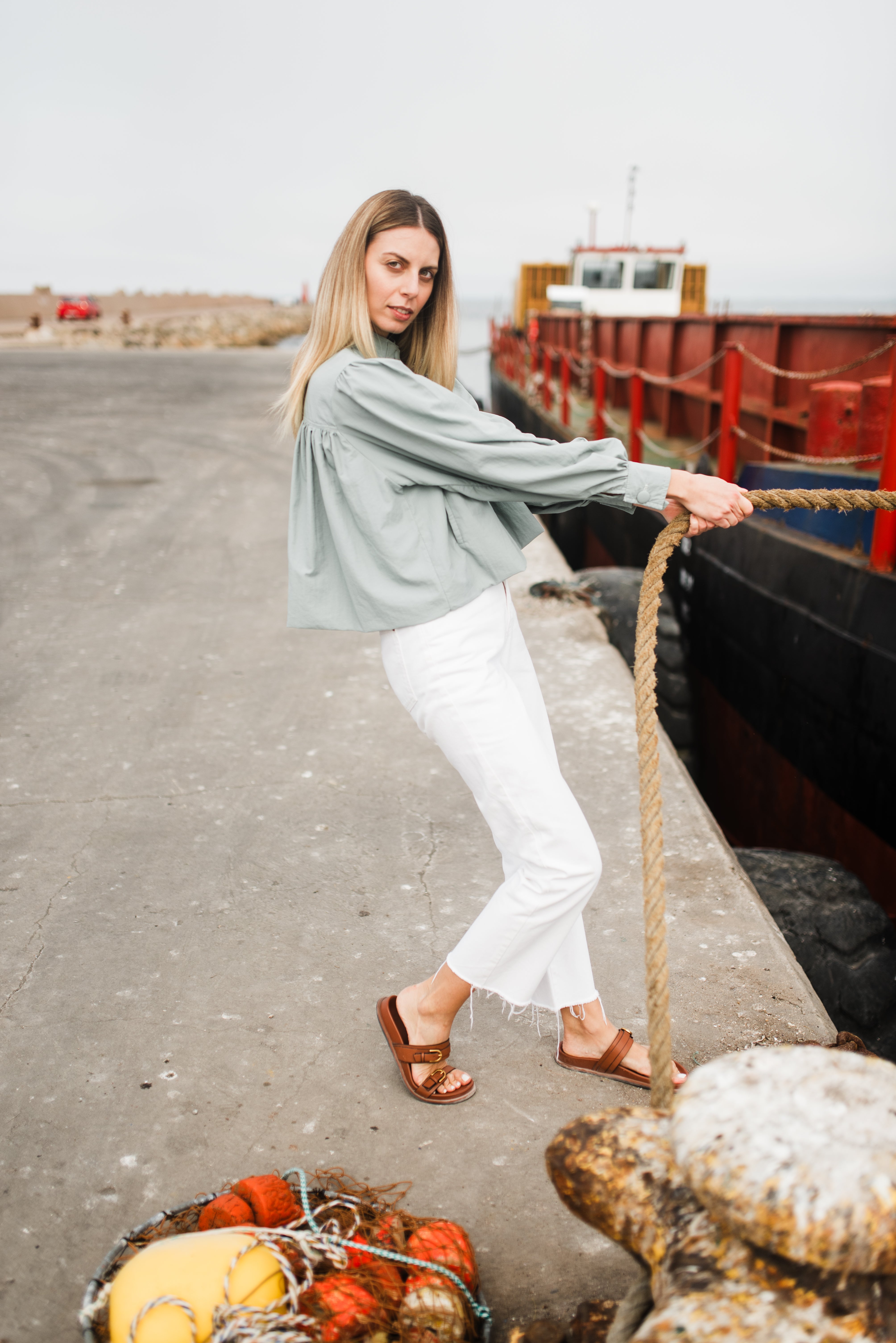 PRE-ORDER Tide Bloom Scallop Jacket - Duck egg Cropped length