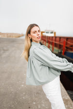 PRE-ORDER Tide Bloom Scallop Jacket - Duck egg Cropped length