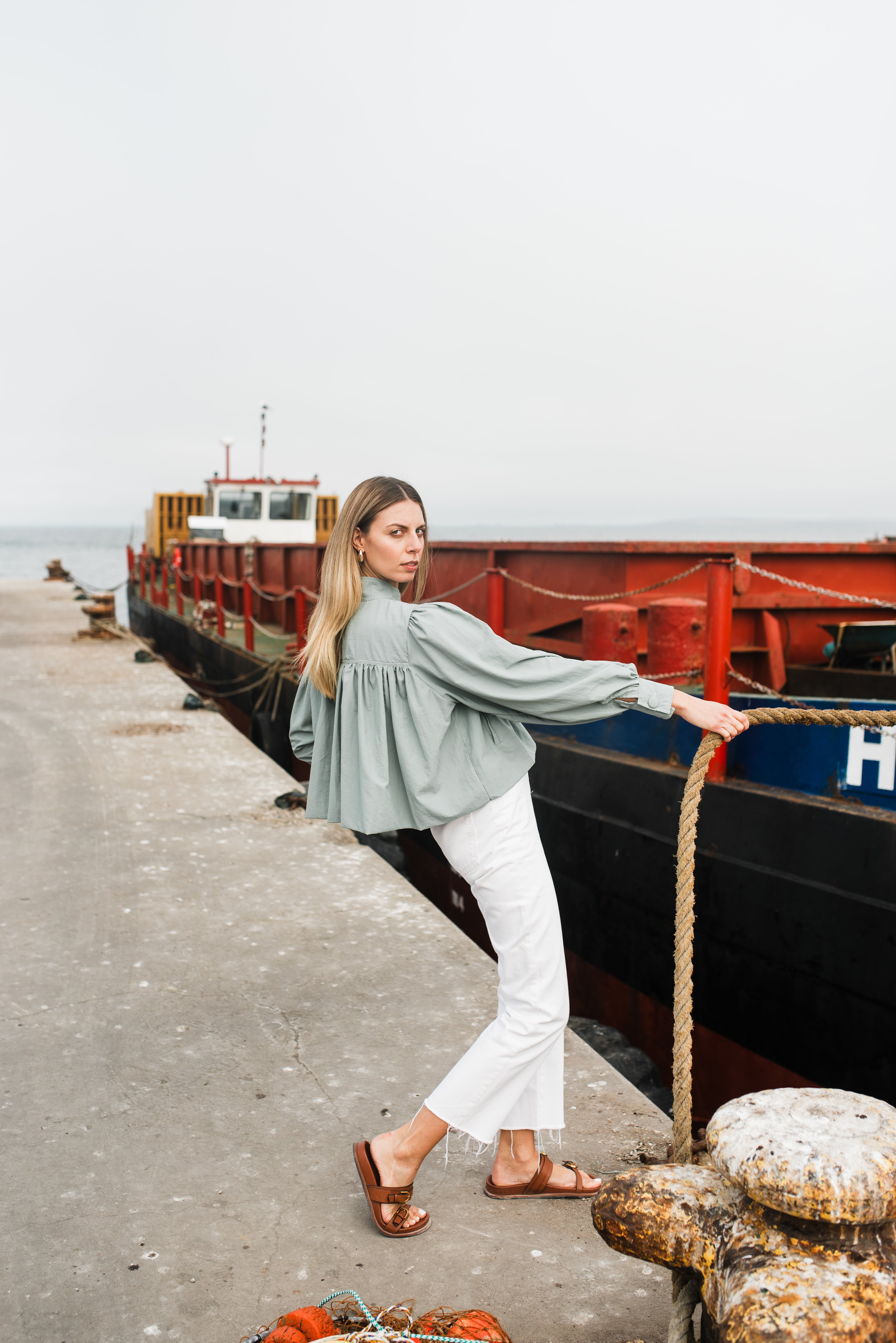 PRE-ORDER Tide Bloom Scallop Jacket - Duck egg Cropped length