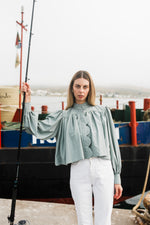 PRE-ORDER Tide Bloom Scallop Jacket - Duck egg Cropped length