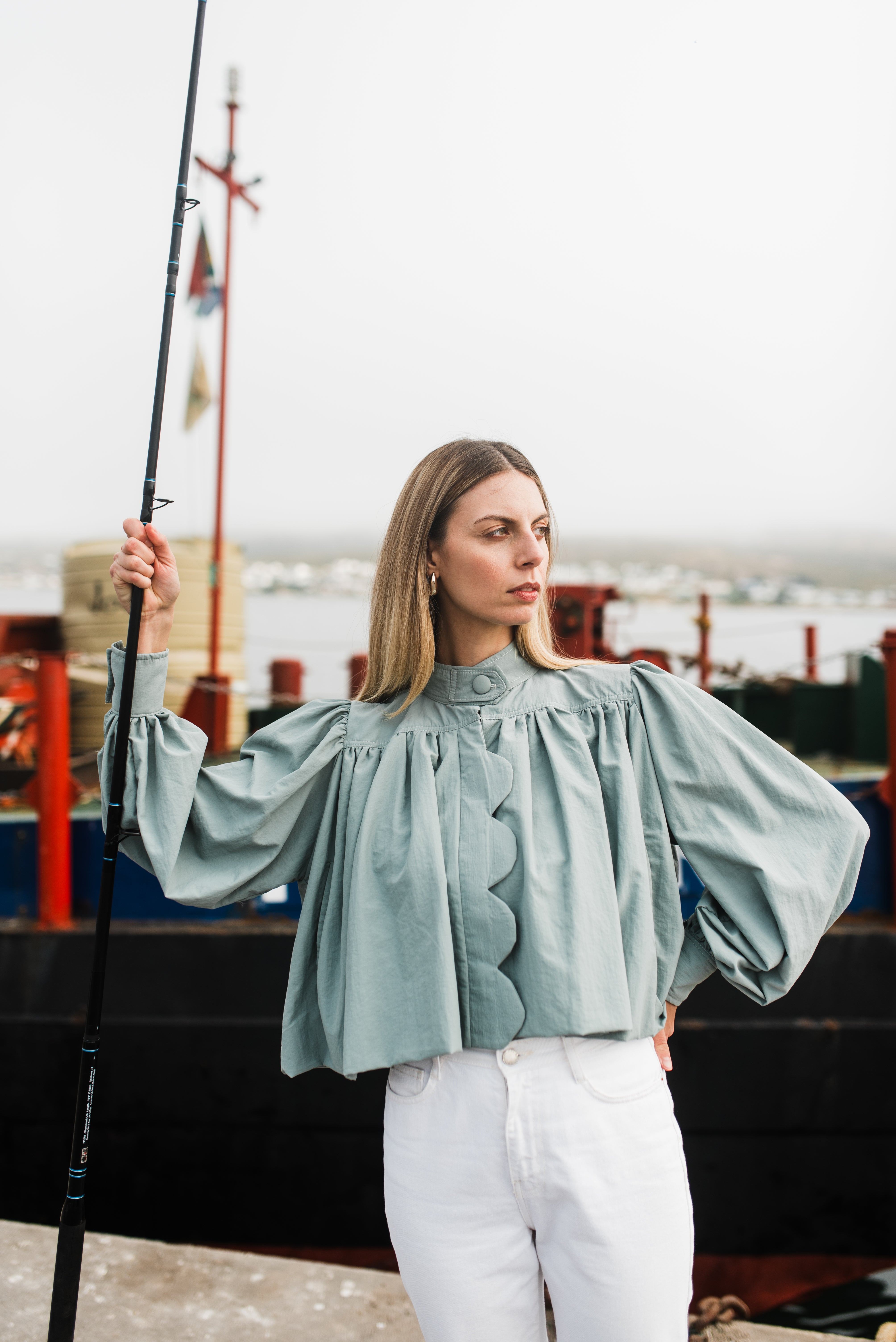 PRE-ORDER Tide Bloom Scallop Jacket - Duck egg Cropped length