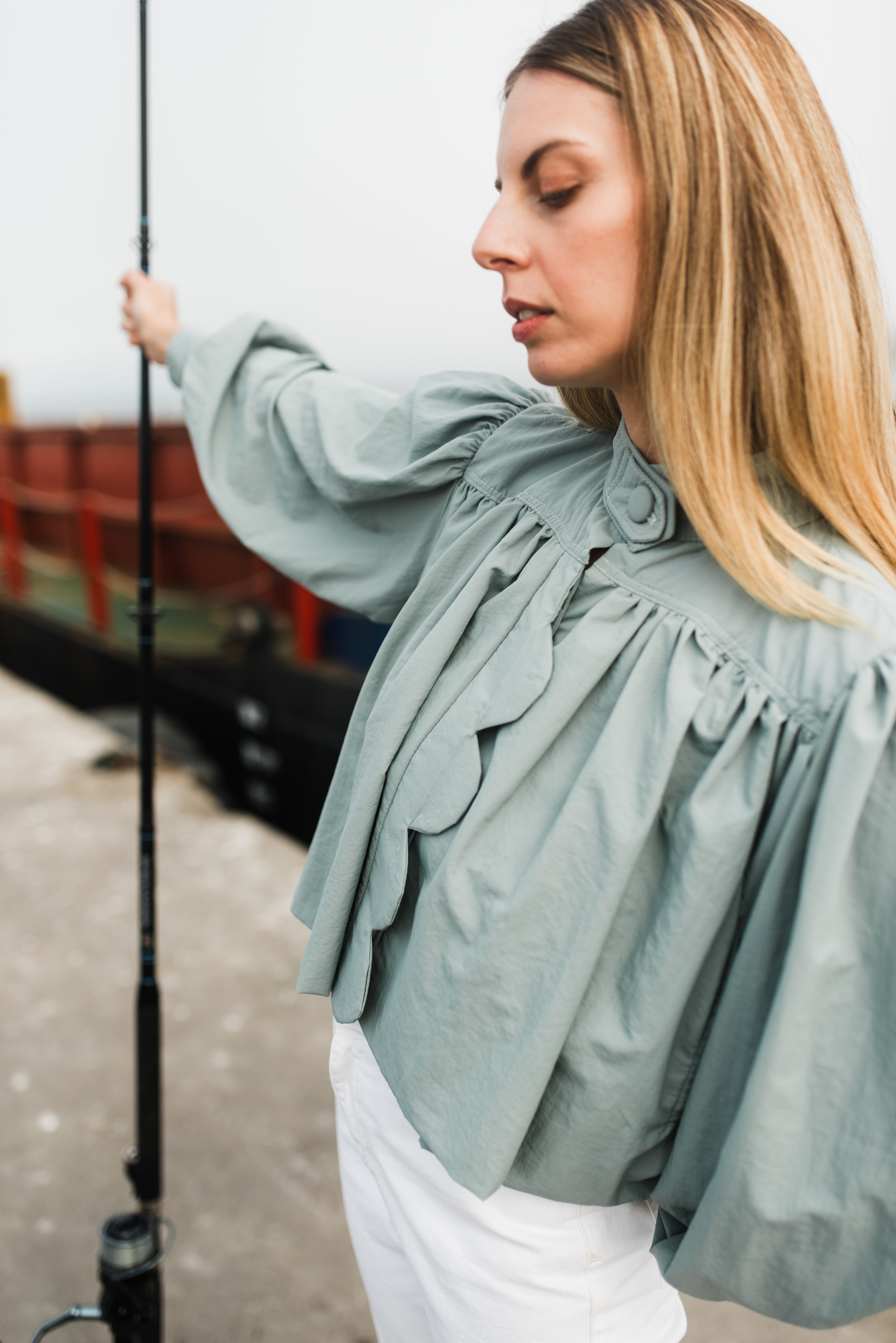 PRE-ORDER Tide Bloom Scallop Jacket - Duck egg Cropped length