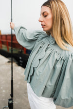 PRE-ORDER Tide Bloom Scallop Jacket - Duck egg Cropped length