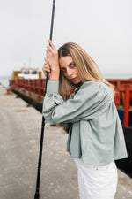 PRE-ORDER Tide Bloom Scallop Jacket - Duck egg Cropped length