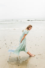 Morning Mist Closed Back Dress — Pistachio with Oatmeal Tie