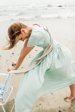 Morning Mist Closed Back Dress — Pistachio with Oatmeal Tie