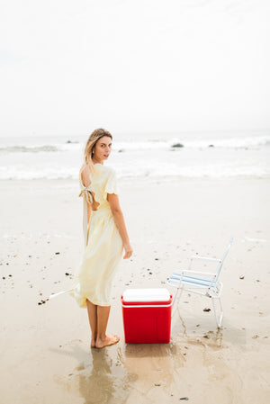 Lemon Meadow Scallop Open Back Dress — Butter Yellow with Oatmeal Tie –  Cyla Gonsolves