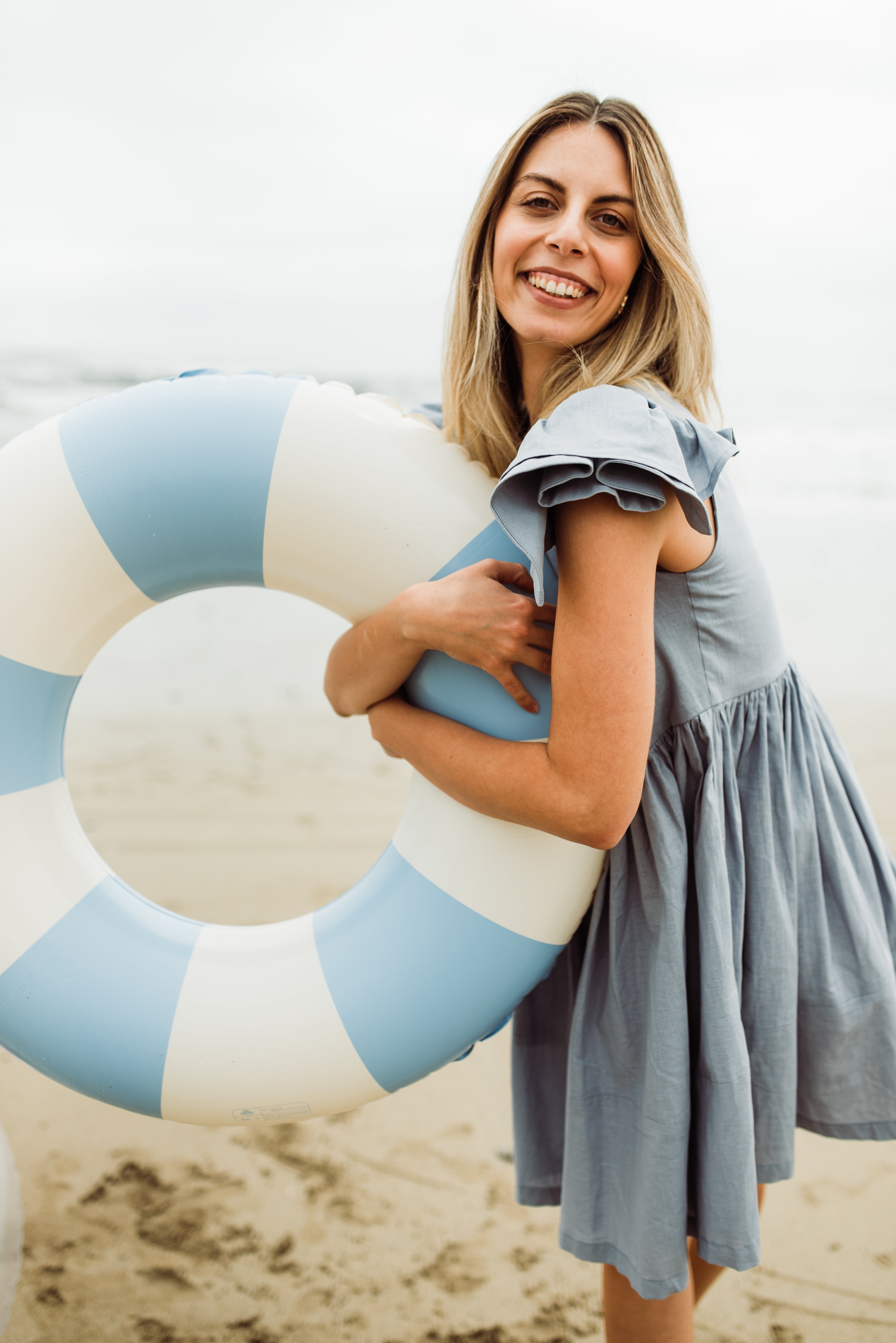Morning Mist Frill Sleeve Dress  — Misty Blue