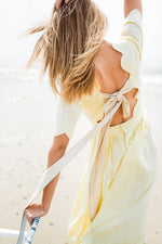 Lemon Meadow Scallop Open Back Dress — Butter Yellow with Oatmeal Tie