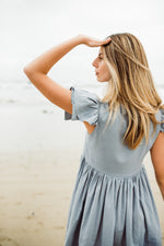 Morning Mist Frill Sleeve Dress  — Misty Blue