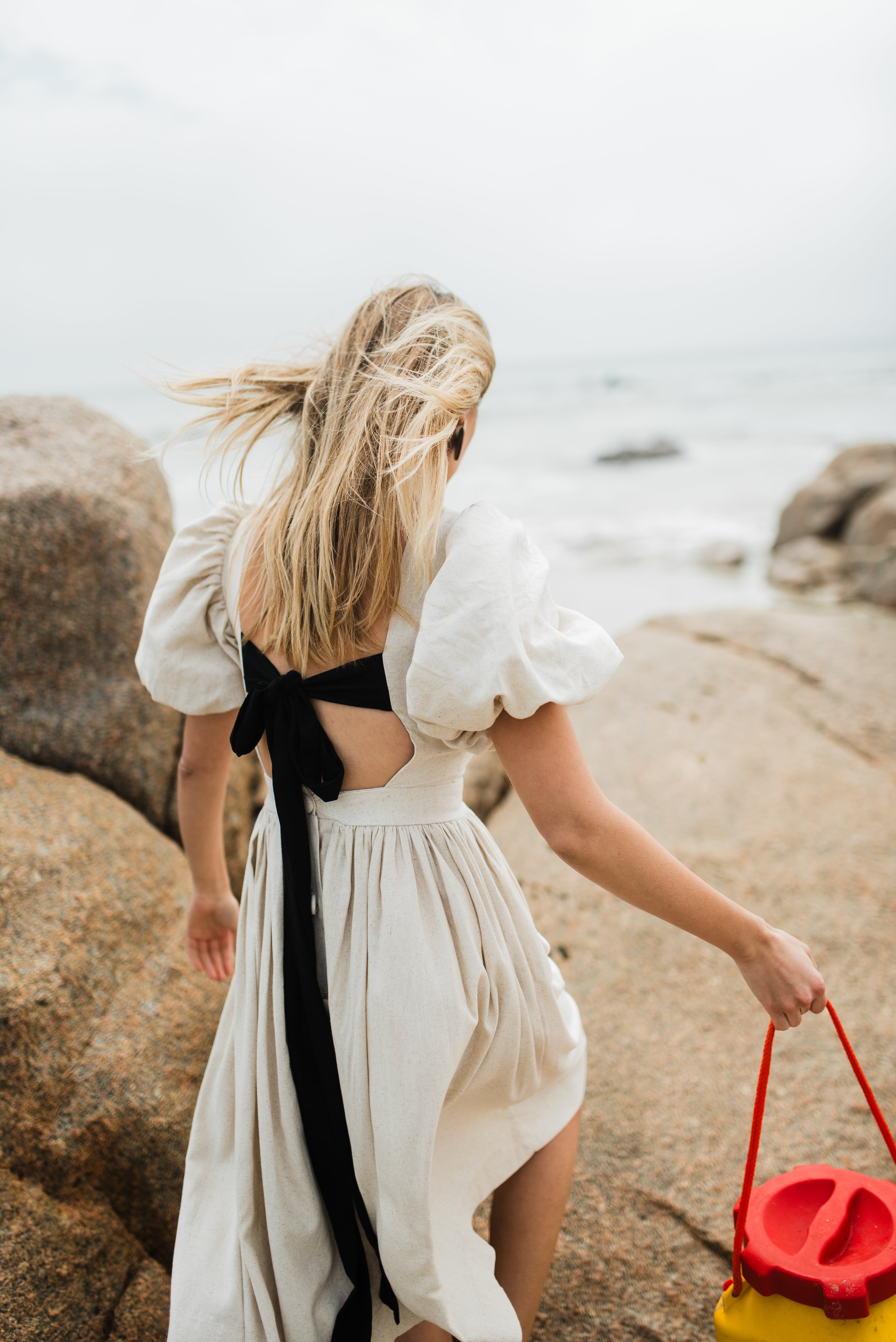 Willow Whisper Dress — Stone with Black ties