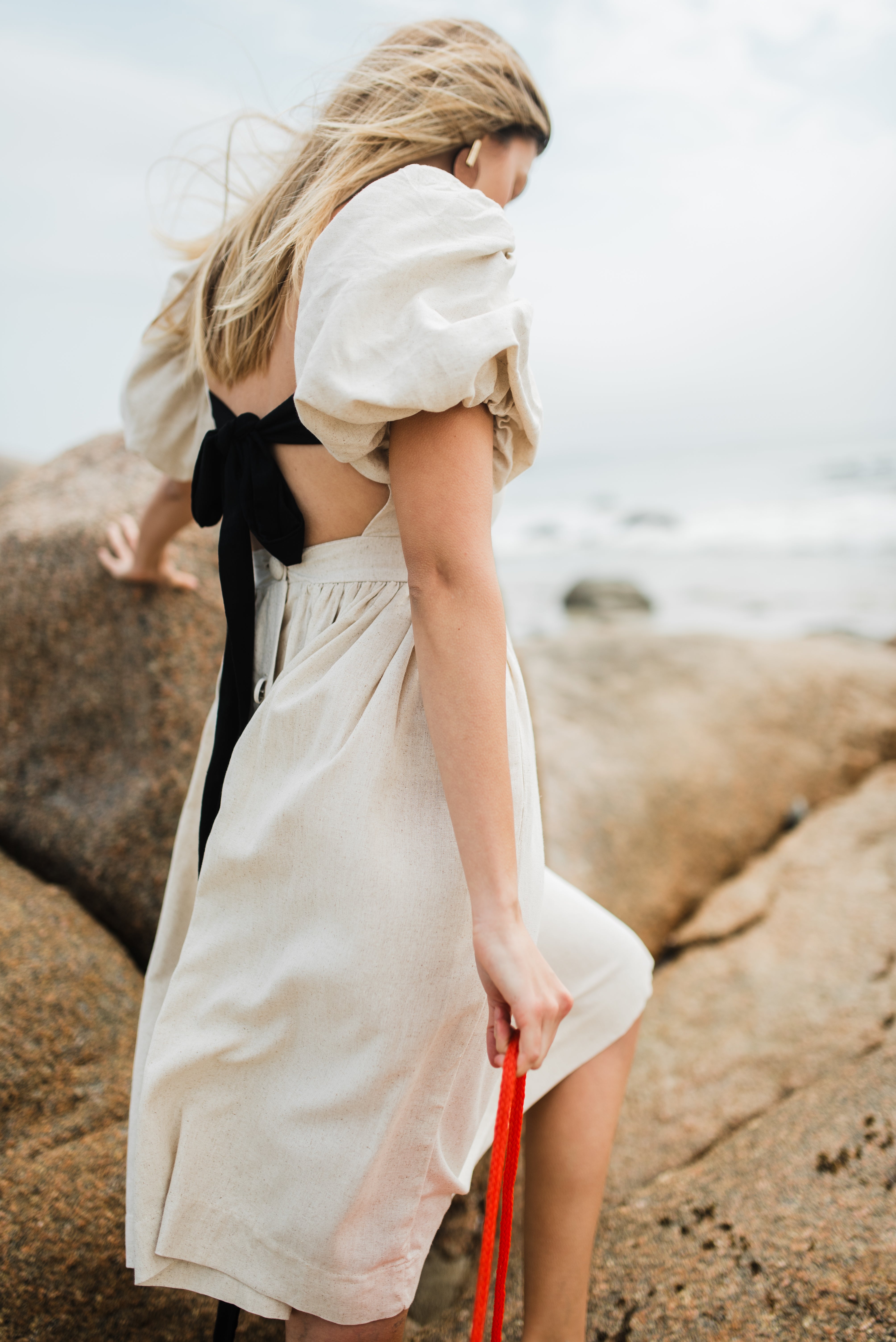 Willow Whisper Dress — Stone with Black ties