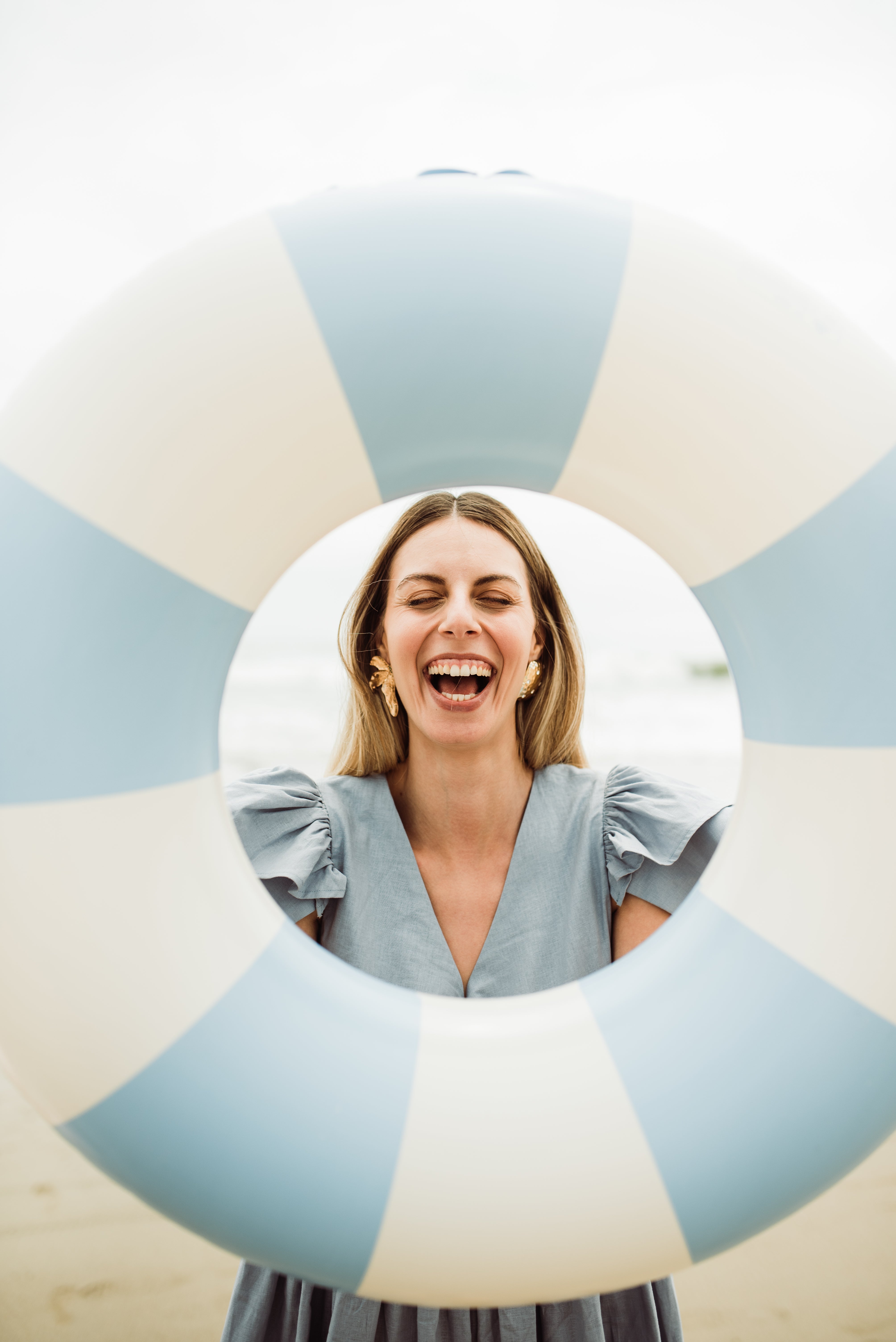 Morning Mist Frill Sleeve Dress  — Misty Blue