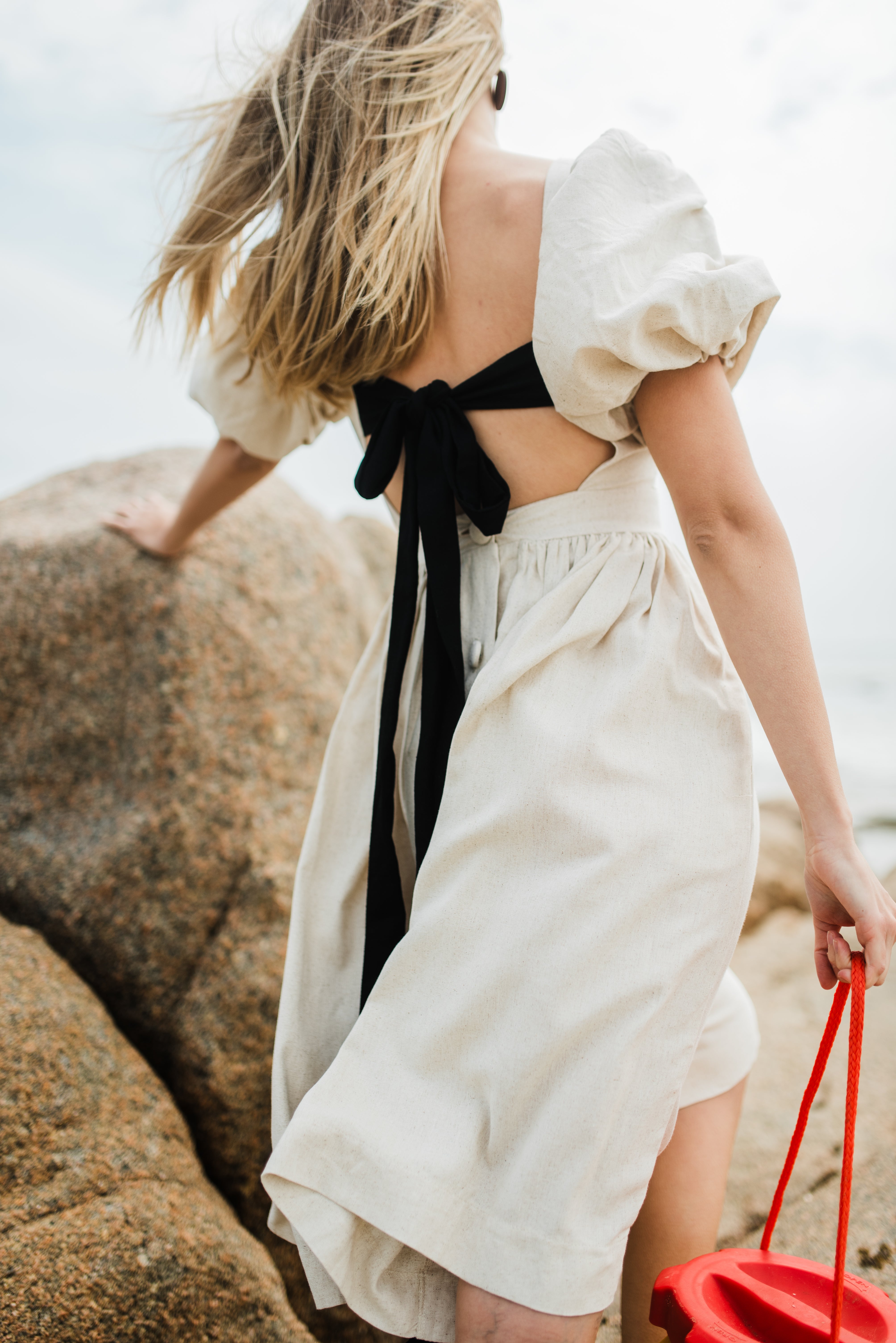 Willow Whisper Dress — Stone with Black ties