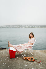 Peach Wisp Scallop Open Back Dress — Blush Peach with Oatmeal Tie