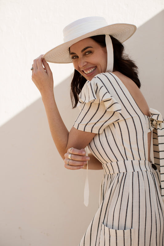 The Navy Stripe Open Back Dress